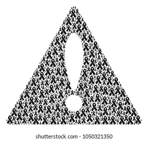 Advice Symbol collage made of mourning ribbon elements. Vector mourning ribbon items are composed into conceptual attention triangle sign pattern.