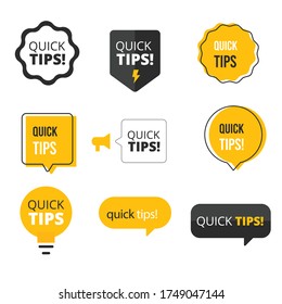 Ratschläge, Tips, schnelle Tipps, hilfreiche Tricks und Vorschläge Vektorlogos, Embleme und Banner Vektorset einzeln. Ratschläge und Nachrichten, Ausrufezeichen
