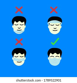 Advice for wearing safety mask usage for best protection from sickness and pollution. Vector
