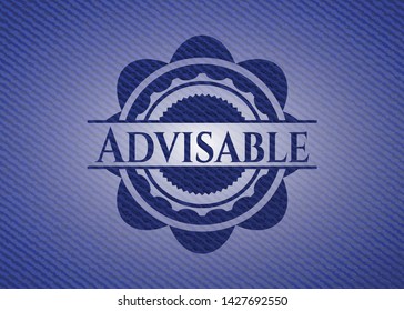 Advisable badge with denim background. Vector Illustration. Detailed.