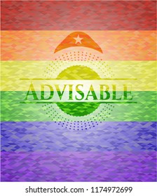 Advisable on mosaic background with the colors of the LGBT flag