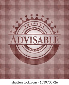 Advisable red seamless emblem or badge with geometric pattern background.