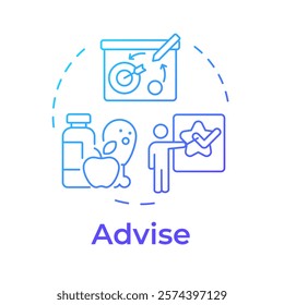 Advise blue gradient concept icon. Healthy food, healthcare. Strategy, plan. Goal setting. Round shape line illustration. Abstract idea. Graphic design. Easy to use in infographic, presentation