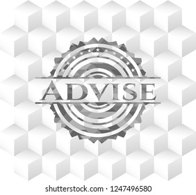 Advise grey badge with geometric cube white background