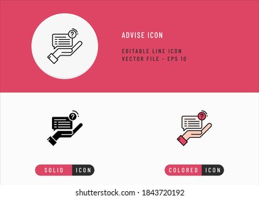 Advise icons set editable stroke vector illustration. Problem solving conversation symbol. Icon line style on isolated background for ui mobile app, web design, and presentation.