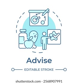Advise soft blue concept icon. Healthy food, healthcare. Strategy, plan. Goal setting. Round shape line illustration. Abstract idea. Graphic design. Easy to use in infographic, presentation