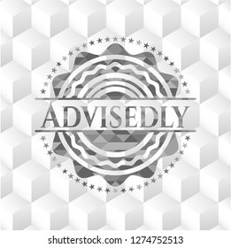 Advisedly grey emblem with geometric cube white background