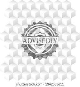 Advisedly grey emblem. Retro with geometric cube white background