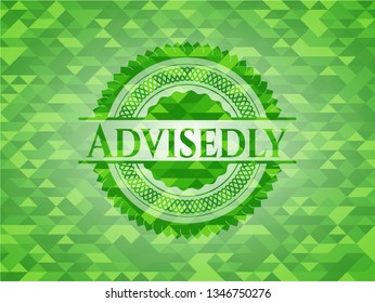 Advisedly realistic green emblem. Mosaic background
