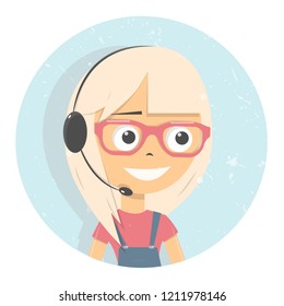 Advises client customer support group icon. Online consultants girl. Vector illustration.