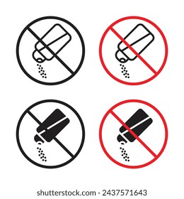 Aconsejar contra el uso excesivo de sal Conjunto de iconos vectoriales. Símbolo de vector de advertencia de consumo de sal para diseño de IU.