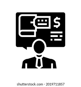 Beratung von Kunden zu regulatorischen Fragen glyph Symbol Vektorgrafik. Beratung von Kunden in Regulierungsfragen unterzeichnen. isoliertes Kontursymbol