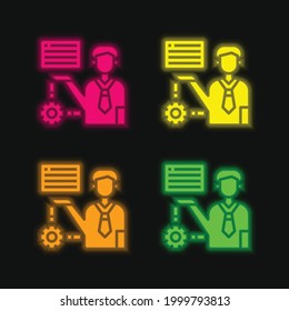 Advisor four color glowing neon vector icon