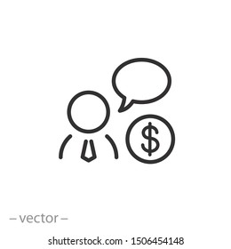 advisor icon, financial expert, thin line web symbol on white background - editable stroke vector illustration eps10