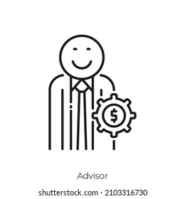 Icono de Asesor. Diseño de icono de estilo de esquema aislado en fondo blanco