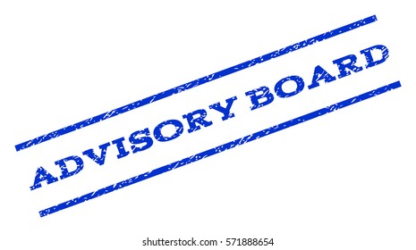 Advisory Board watermark stamp. Text caption between parallel lines with grunge design style. Rotated rubber seal stamp with dust texture. Vector blue ink imprint on a white background.