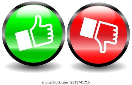 Los Botones de la recomendación con los pulgares hacia arriba y los pulgares hacia abajo revisan los iconos, los Botones buenos o malos, los Elementos de la Aprobación o del rechazo del Acuerdo aislados en el fondo blanco