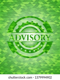 Advisory green emblem with triangle mosaic background