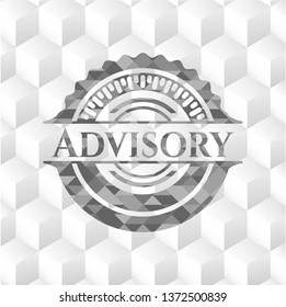 Advisory grey emblem with cube white background