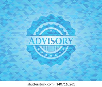 Advisory light blue emblem with mosaic background
