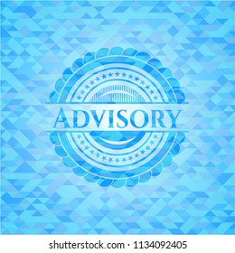 Advisory light blue emblem with triangle mosaic background