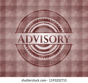 Advisory red emblem with geometric pattern.