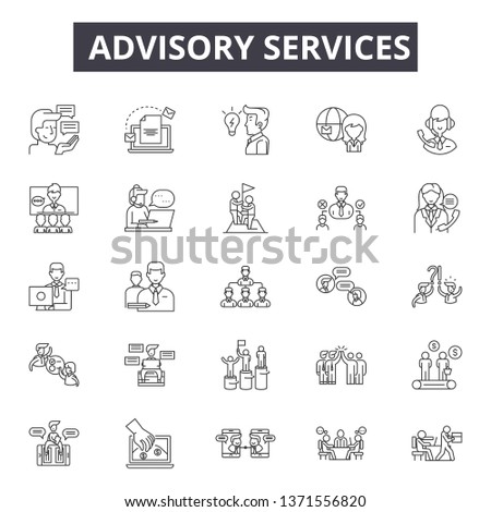 Advisory services line icons, signs set, vector. Advisory services outline concept, illustration: advisory,business,service,information,communication,concept