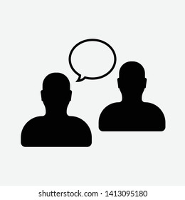 Advisory services, meeting icon, two people silhouette with speech bubble icon, vector illustration.