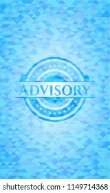 Advisory sky blue emblem with triangle mosaic background