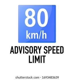Límite de velocidad de aviso Información y advertencia Señal de tráfico vial, ilustración vectorial aislada en fondo blanco para aprendizaje, educación, cursos de conducción, pegatina, icono.
