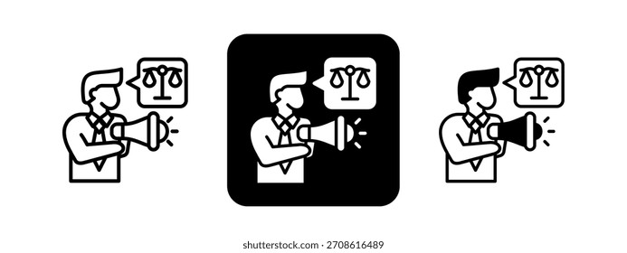 Advocacy Solid color and black line drawing vector illustration set