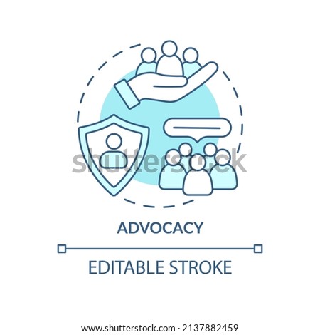 Advocacy turquoise concept icon. Serving public interest. PR code of ethics abstract idea thin line illustration. Isolated outline drawing. Editable stroke. Arial, Myriad Pro-Bold fonts used
