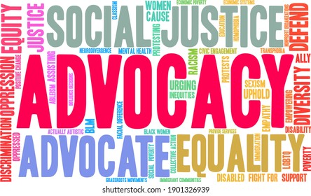 Advocacy word cloud on a white background. 