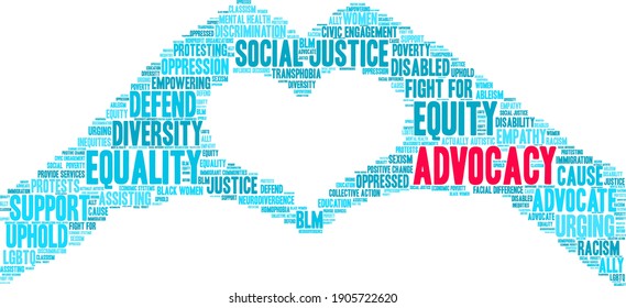 Advocacy word cloud on a white background. 