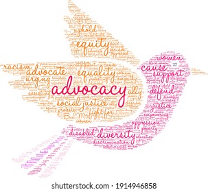 Advocacy word cloud on a white background. 