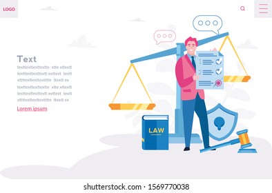 Advocate. Corporate lawyer, advisor. Successful negotiations Vector illustration for web banner, infographics, mobile. Consultant Holding Signed Business Agreement, Contract. Law and justice. 