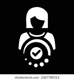 Icono de promoción vector de icono perfil de usuario mujer símbolo de avatar para ley y justicia en color plano imagen de glifo ilustración de material