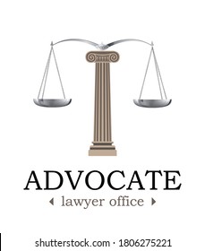 Advocate lawyer office logo ancient greek column as base of scale of justice 