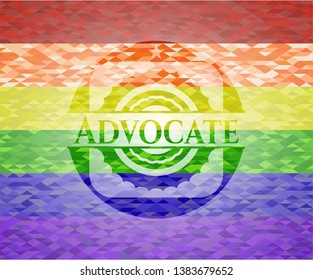 Advocate on mosaic background with the colors of the LGBT flag