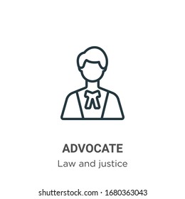 Advocate outline vector icon. Thin line black advocate icon, flat vector simple element illustration from editable law and justice concept isolated stroke on white background
