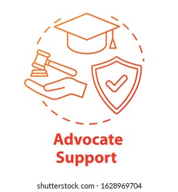 Advocate support concept icon. Professional legal assistance. Education contract. Lawyer consultation idea thin line illustration. Vector isolated outline RGB color drawing. Editable stroke