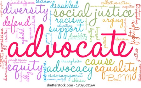 Advocate word cloud on a white background. 