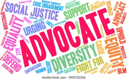 Advocate word cloud on a white background. 