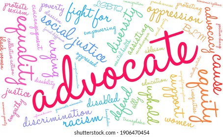 Advocate word cloud on a white background. 