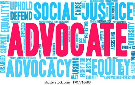 Advocate word cloud on a white background. 