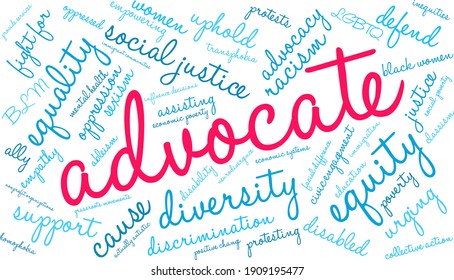 Advocate word cloud on a white background. 