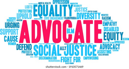 Advocate word cloud on a white background. 