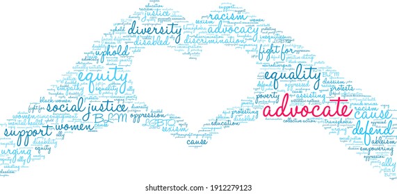 Advocate word cloud on a white background. 