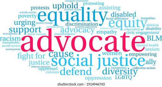 Advocate word cloud on a white background. 