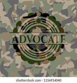 Advocate written on a camouflage texture